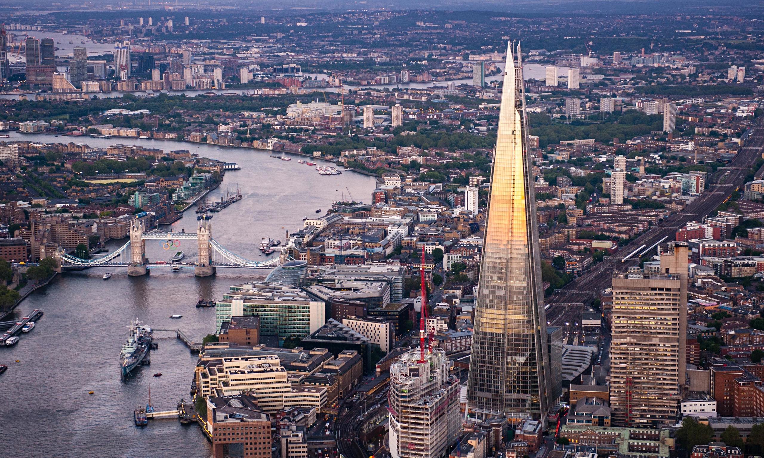 Aerial view of London and the Shard.